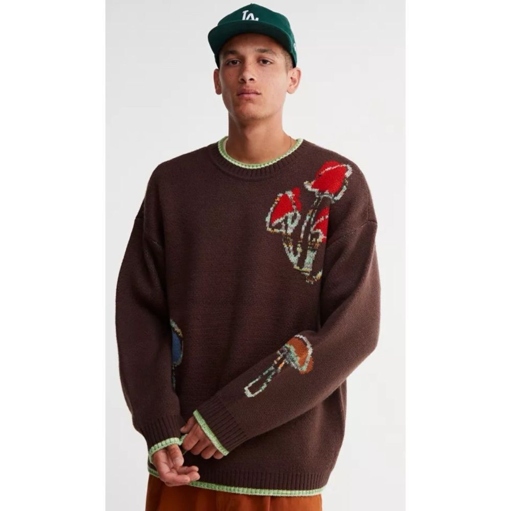 Urban Outfitters Brown Sweater with Red Mushroom Design
